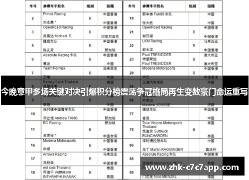 今晚意甲多场关键对决引爆积分榜震荡争冠格局再生变数豪门命运重写